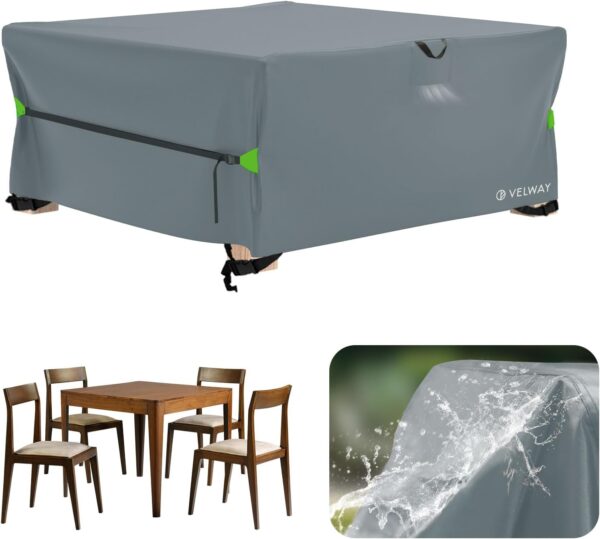 Velway Rattan Garden Furniture Covers: Waterproof 200x200x71cm Square Outdoor Table Cover with Air Vent Anti-UV Windproof for Patio Cube Dining Set - Grey - Image 2