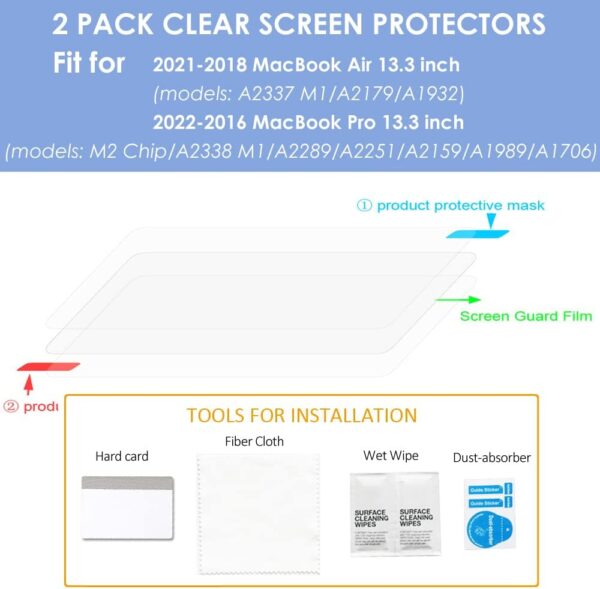 ProElife 2-Pack Screen Protector for 2021-2018 Macbook Air 13 inch M1 A2337/A2179/A1932 & 2022-2016 Macbook Pro 13 inch M2 M1 A2338/A2289/A2251/A2159/A1706/A1989 (Clear) - Image 3