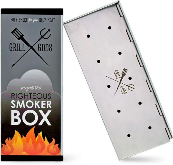 Grill Gods Smoker Box - Best in Grilling Accessories and Utensils! Thick Stainless Steel with Hinges - for Gas or Charcoal Barbecue Grills. Great Gift! - Image 2