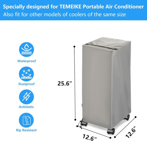 Portable Air Conditioners Cover for TEMEIKE AC Unit, Anti-Dust Evaporative Cooler Storage Bags, Indoor Heavy Duty Waterproof Swamp Cooler Cover AC Protection Cover with Accessories Pocket (Gray) - Image 3