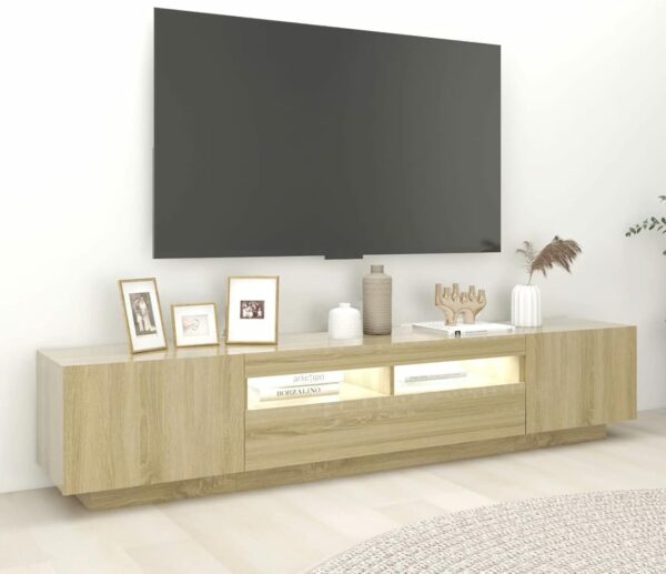 IKAYAA TV Cabinet with LED TV tables for living room TV unit TV Stand Sideboard Entertainment Centre TV Console Media Unit HiFi Cabinet for Living Room Bedroom-sonoma oak-200x35x40 cm - Image 4