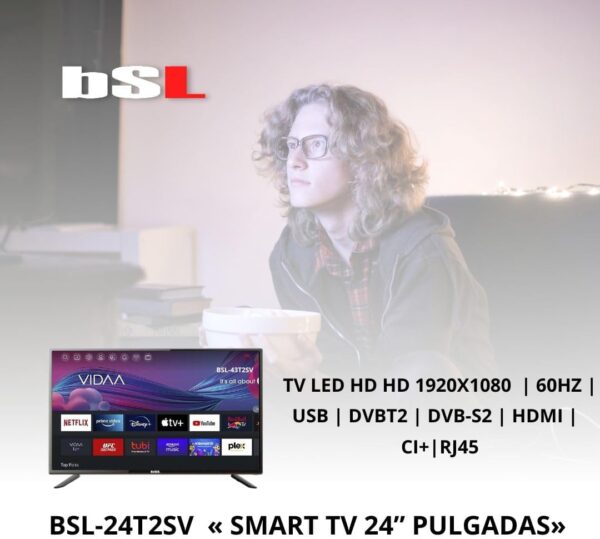 BSL-24T2SV VIDAA 24" BSL Smart TV | WiFi | RJ45 | Full HD 1920 x 1080p Resolution | USB | DVBT2/S2 | Compatible with YouTube, Netflix, Disney+, Dazn, Prime | HDMI - Image 4