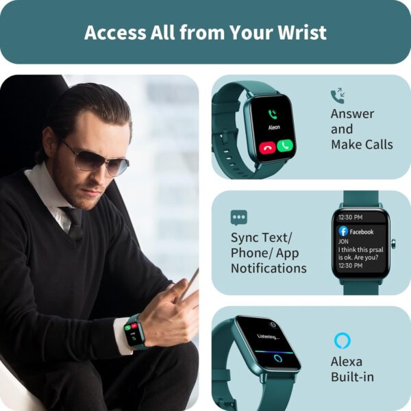 Smart Watch for Men Women, Answer/Make Calls, Smart Watches for Men Women iPhone/Samsung/Android,Alexa Built-in, Heart Rate Sleep SpO2 Monitor,IP68 Waterproof, 100+ Sports-Deep Green - Image 3