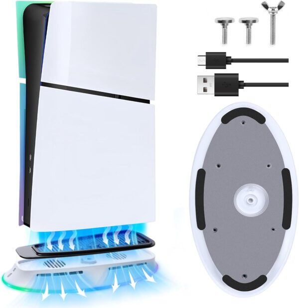 LYtech PS5 Pro/Slim Stand with Cooling Fan and RGB LED Light for Playstation 5 Disc/Digital Console, PS5 Slim Cooling Station Playstation 5 Pro Fan Cooler System Vertical Stand with 2 USB Ports - Image 2