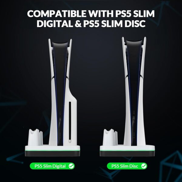 reiie PS5 Slim Cooling Stand with Dual Controller Charging Station, Multi-functional PS5 Slim Stand with RGB Light&Headphone Hook&2-Level Silent Fan for PS 5 Slim Digital/Disc - Image 8