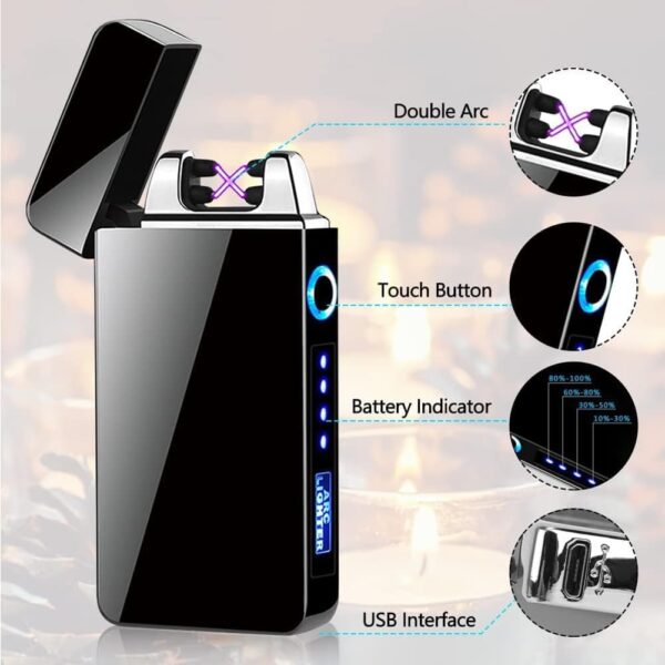 Gohytal USB Rechargeable Dual Arc Electric Plasma Windproof Lighter with Power Indicator - Windproof Lighters for Candles, Camping, Gifts for Dad, Men - Image 3