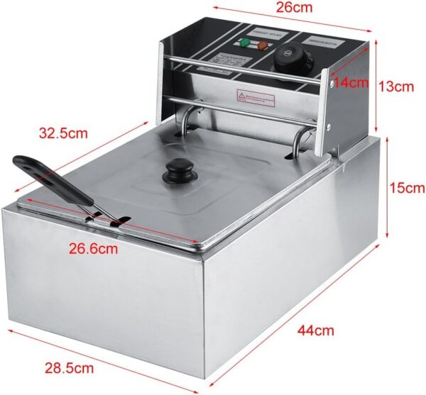 Stainless Steel Deep Fat Fryer, Electric Deep Fryer Adjustable Temperature Control Fryer with Removable Oil Basket 6 L Deep Fat Fryer Easy Clean for Home and Commercial Use - Image 4