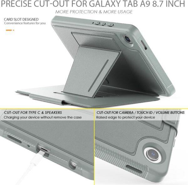 Case for Case for Samsung Galaxy Tab A9 Case 8.7 Inch 2024 (SM-X110/X115/X117) Slim Protective Cover with Pencil Holder Auto Wake/Sleep Multiple Viewing Angles-Samsung Galaxy Tab A9 Cover (Grey) - Image 9