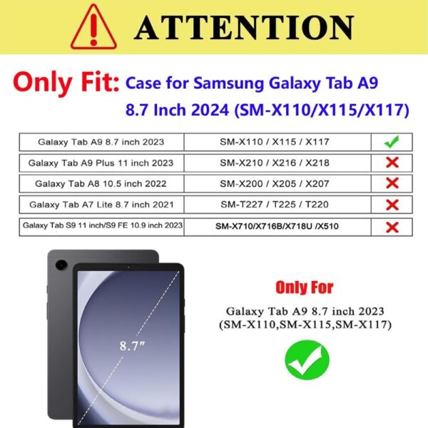 Case for Case for Samsung Galaxy Tab A9 Case 8.7 Inch 2024 (SM-X110/X115/X117) Slim Protective Cover with Pencil Holder Auto Wake/Sleep Multiple Viewing Angles-Samsung Galaxy Tab A9 Cover (Grey) - Image 3