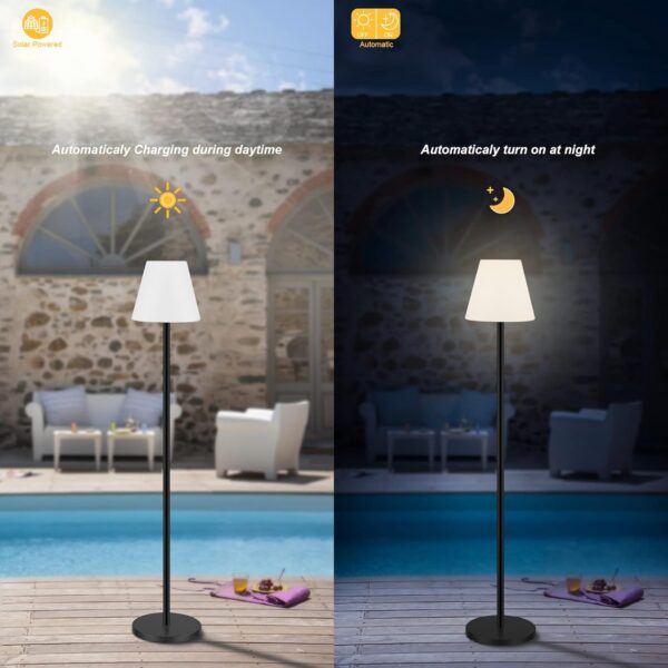Solar Floor Lamp Outdoor Lamps for Patio Waterproof,Rechargeable Cordless Floor Lamp with Light Sensor,Brightness Dimmable Warm White+RGB LED Outdoor Lamp for Lawn,Pool,Garden. - Image 4