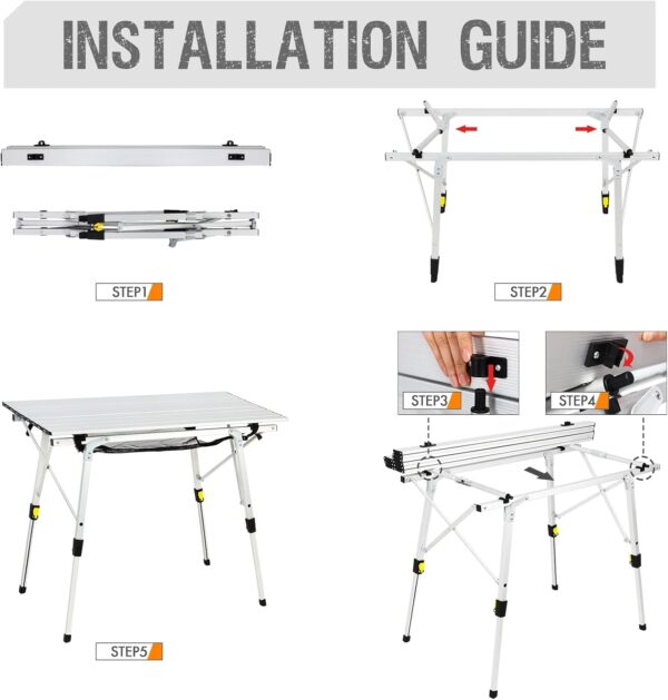Portal Camping Tables That Fold up Picnic Table Folding Portable with Height Adjustable Legs Collapsible Table 3ft Aluminium Rollup Outdoor Table Lightweight Foldable for Beach Fishing Garden BBQ - Image 7