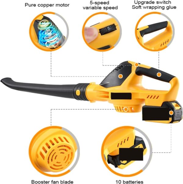 Centrifugal Blower, 20V Electric Blower， Speed Adjustable Powerful 5000W Cordless Leaf Blower， Household Blowing Dust Blowing Snow Power Tools(18V With 2 Battery) - Image 3