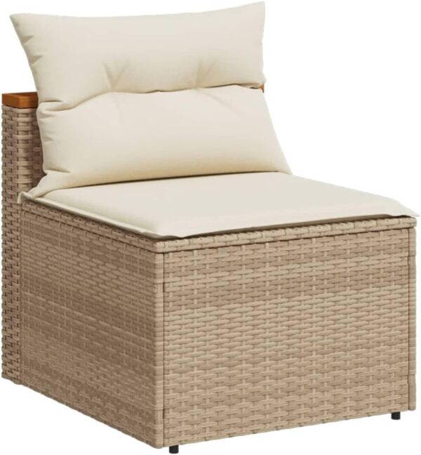 XFZJCHAP 5 Piece Garden Sofa Set with Cushions Beige Poly Rattan Acacia-Garden Corner Dining Sofa Set,Patio Tables Stools Outdoor Lounge Conservatory Furniture - Image 9