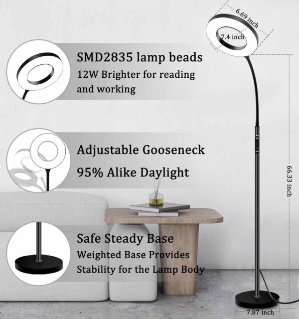 KS KINGSTAR Modern Standing lamp Floor lamp Sofa Side Reading Lamps 3-Color Tall Standing Pole Light with Remote for Live Stream Learning and Reading Living Room,Bed Room,Home Office … - Image 6