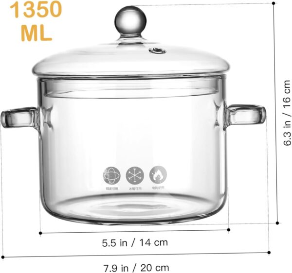 VINTORKY Instant Noodle Pot Lid Glass Soup Pot Cooking Pot Heat Resistant Stove Bowl Glass Home Cooking Pot Easy to Use - Image 3