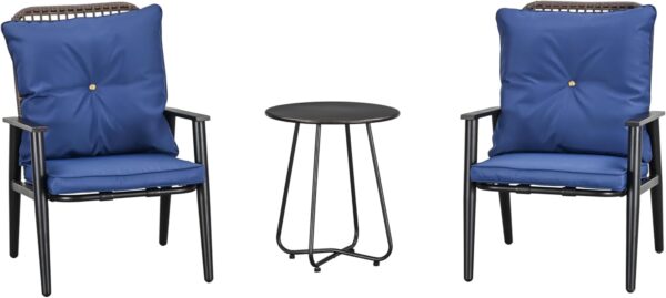 LOKATSE HOME 3 Piece Outdoor Conversation Furniture Patio Bistro Sets with Thick Cushion Wicker Chairs and Coffee Table for Backyard Deck Lawn Garden, Blue - Image 2
