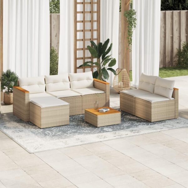 XFZJCHAP 5 Piece Garden Sofa Set with Cushions Beige Poly Rattan Acacia-Garden Corner Dining Sofa Set,Patio Tables Stools Outdoor Lounge Conservatory Furniture - Image 2