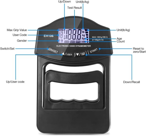 396lb/180kg Hand Dynamometer Hand Force Meter Hand Grip Strengthener Hand Grip Training Gauge For Sport School Home Use - Image 7