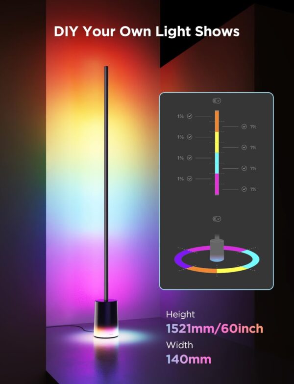 Govee LED Floor Lamp RGBIC, Dimmable Standing Lamp 152cm Work with Alexa and Matter, APP and Remote Control, Music Sync, Multicolour Scene Modes, Black Corner Floor Lamps for Living Room, Bedroom - Image 4