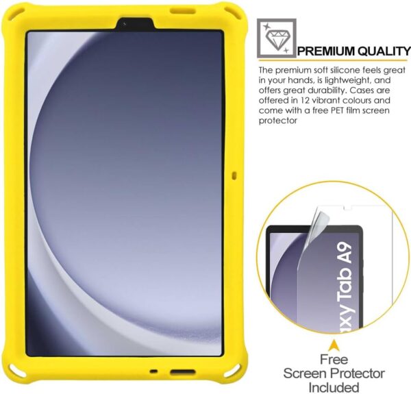 TECHGEAR Bumper Case fits Samsung Galaxy Tab A9 8.7" 2023 (SM-X110 / SM-X115) Rugged Shockproof Soft Silicone Protective Easy Grip Anti-Slip Body Case with Screen Film, Kids Proof Case [Yellow] - Image 5