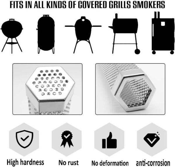 Smoke Tube - 12'' Premium BBQ Smoke Tube for Pellet Grill 5 Hours of Billowing Smoke, Stainless Steel Pellet Smoker Tube for All Grill or Smoker, Hot or Cold Smoking - Image 4