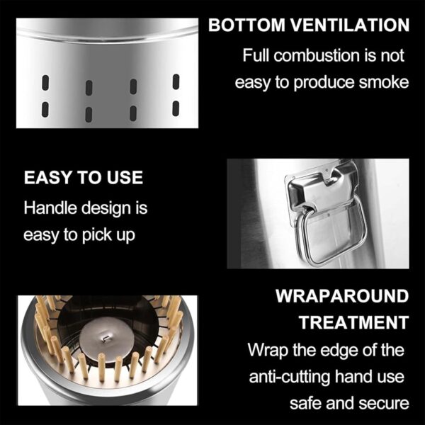 YJKKZQLB Charcoal Barrel BBQ Grill Vertical Barbeque Hanging Stove Stainless Steel BBQ Grill Mesh Barrel with 20Pcs Skewers Rolling Grilling Basket Camping Barbecue Rack for Camping - Image 6