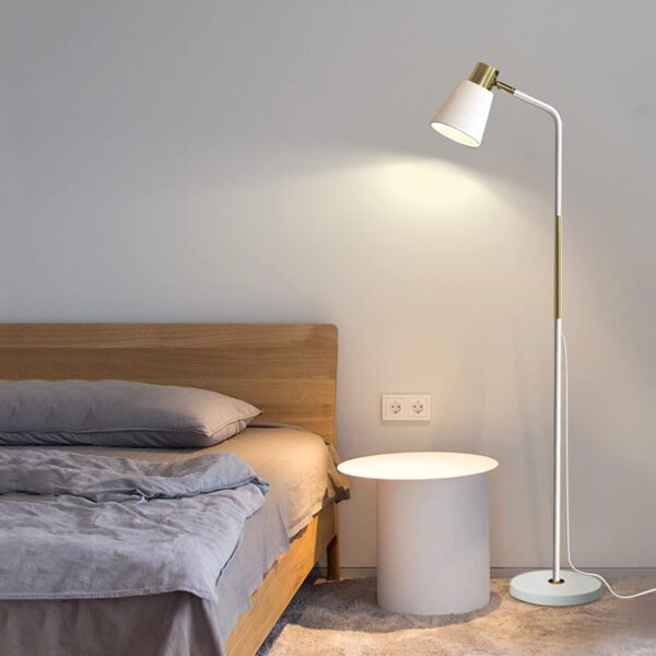 Floor Lamp, Industrial Floor Lamps Corner Lamp Rustic Farmhouse Standing Lamp, Adjustable Metal Heads Indoor Task Lighting Reading Floor Lamps for Living Room, Bedroom, E27 Socket (White) - Image 10