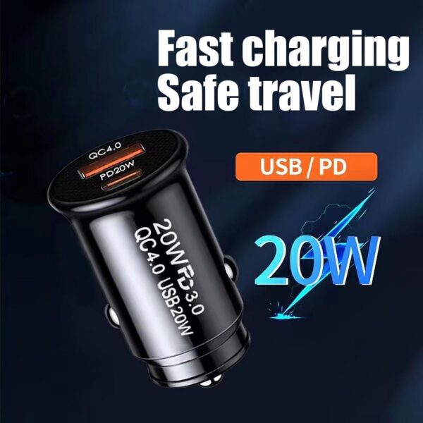 QC 4.0 Car Phone Charger USB C Car Charger [USBC 20W+USBA 20W] PD3.0 12V USB Socket Fast Charge [Metal] Cigarette Lighter USB Car Charger Adapter for iPhone 16 Pro Max Samsung iPad Pro - Image 3