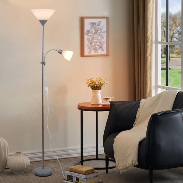 Depuley Modern Grey 2 Head Mother and Child Reading Floor Lamp, Standing Floor Lamp with 360°Rotate Side lamp, LED Floor Light for Living Rooms, Bedrooms, Office(Bulb Not Including) - Image 9