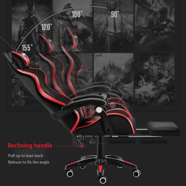 Computer Chair High Back Pu Leather Gaming Desk Chair With Footrest Reclining Ergonomic Racing Office Chair Height Adjustable With Headrest And Massage Lumbar Pillow (Color : Black White) - Image 5