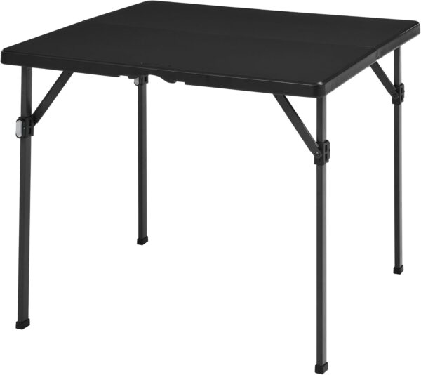 Amazon Basics Square Folding Table with Carrying Handle, Indoor & Outdoor, Portable, Lightweight, Travel and Dining Table, Picnic, Camping, Black, 86.1 x 86.1 x 74 cm - Image 2
