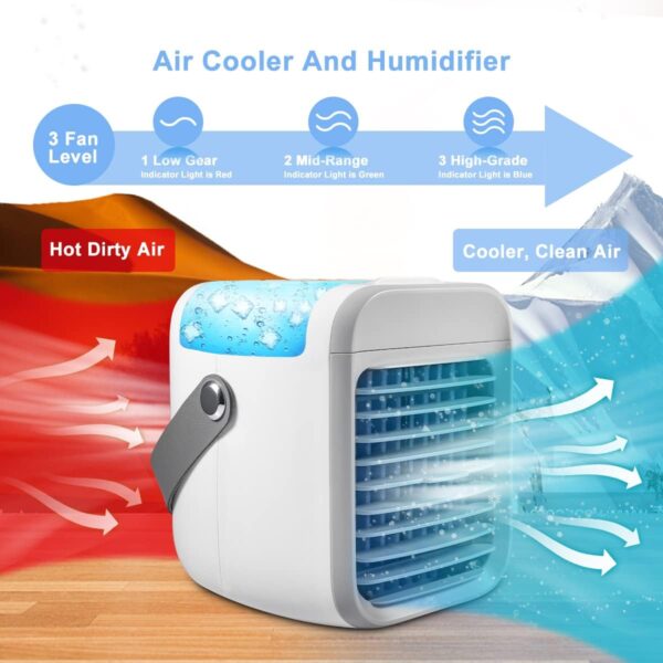 Portable Air Conditioner, Air Cooler with 300ml Water Tank, 3-in-1 Free Standing Cooling AC Unit with Fan & Dehumidifier, 3 Speed 7 Color Lights Oscillating Cooling Fan for Desk, Home, Bedroom, Office - Image 4