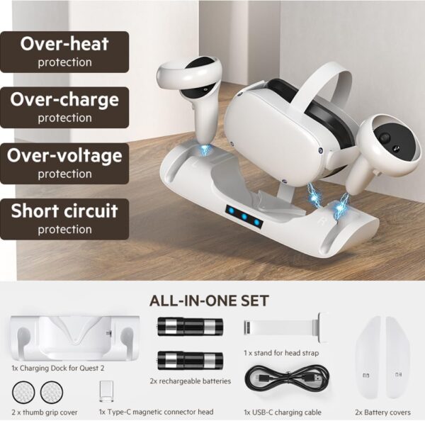 Aceshop Charging Dock for Quest 2 VR Headset Charging Stand for Oculus/Meta Quest 2 Magnetic Charging Station for VR Headset and Touch Controllers, High Speed Charging Stand, LED Indicator, 2 Battery - Image 5