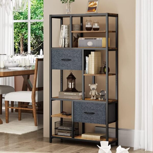 YITAHOME Bookcase, 7 Tier Bookshelf with drawers Floor Standing Book Shelf Industrial Shelving Unit Storage Rack with Steel Frame for Living Room, Office, Study, Hallway, Kitchen, Rustic Brown - Image 2