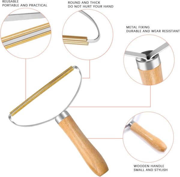 MOTONG 1 Pack Lint Remover, Double Carpet Scraper Manual Brush Tool Shaver Clothes Fuzz Roller Wooden Handle Reusable Mini Lint Cleaner for Pet Hair, Fuzz - Image 4