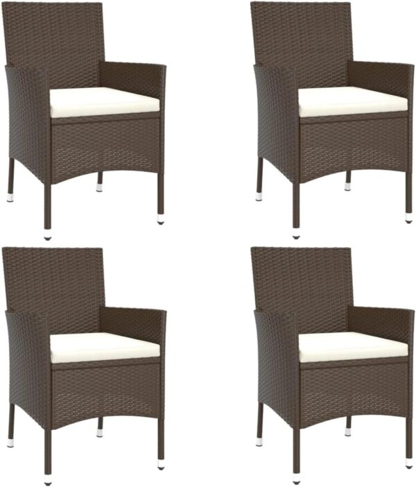 5 Piece Outdoor Bistro Set with Cushions Brown Poly Rattan Patio Furniture Collection - Image 5