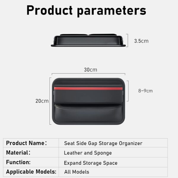 Yumzeco Car Seat Gap Filler, 2PCS Car Front Seat Side Gap Storage Organizer. Seat Gap Filler with PU Leather Storage Organizer. Car Seat Crevice Slit Pockets for Phones,Cards and Keys（Black&Red） - Image 6