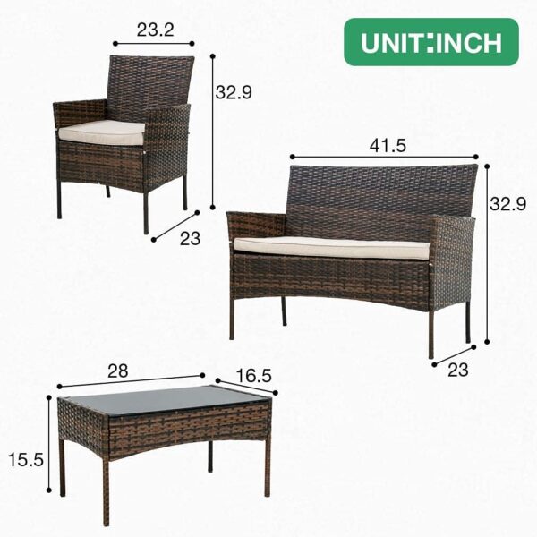 Outdoor Patio Furniture Sets 4 Pieces Patio Set Rattan Chair Wicker Sofa Conversation Set Patio Chair for Backyard Lawn Porch Poolside Balcony Garden Furniture Sets with Coffee Table (Brown) - Image 8