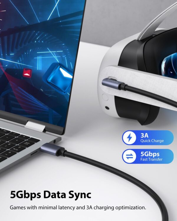 Stouchi Link Cable 5M Compatible With Meta/Oculus Quest3/Quest2/Pro, PICO 4 Steam VR - High Speed PC Transfer Fast Charging USB 3.0 to USB C for Virtual Reality Headsets and Gaming PC - Black - Image 5