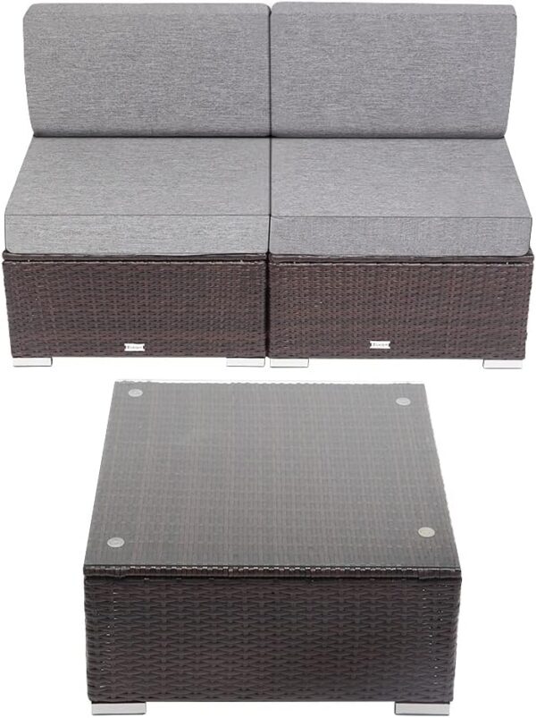 ZYMEN 3 Pieces Patio PE Wicker Rattan Sofa Set Patio Furniture Set Commemoration Day - Image 6