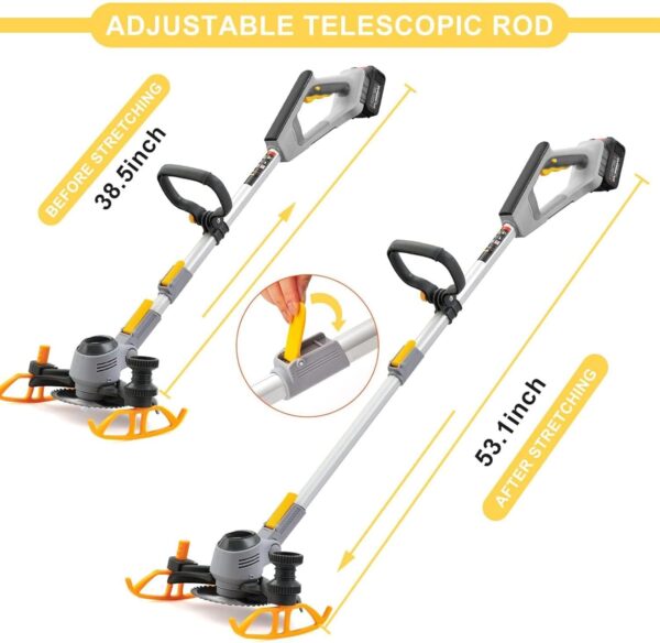 Cordless Strimmer, Electric Garden Strimmer with 2 x 21V 4000mAh Batteries, 3 Types Blades, 1-54cm Retractable Lawn Mower Grass Strimmer, for Garden Lawn 21B - Image 7