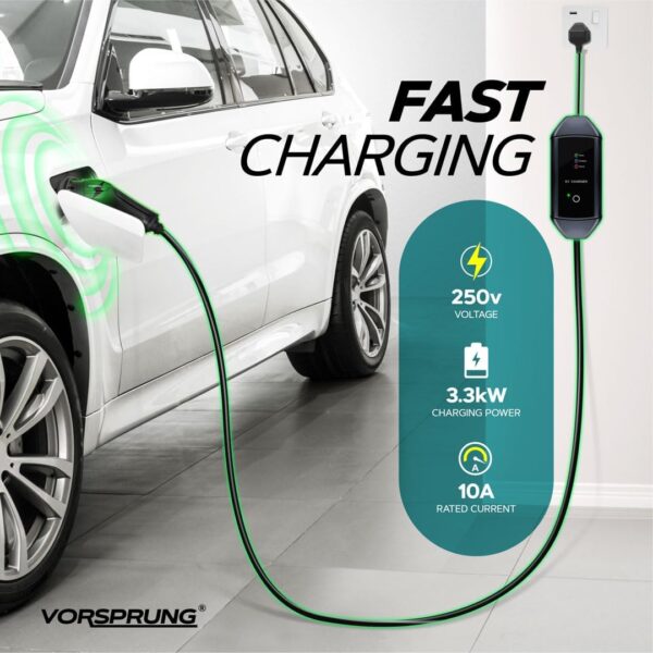 VORSPRUNG® Portable EV Charger Type 2 10A (UK Plug 3 Pin) - Rapid Electric Vehicle Portable Charging Cable T2 (IEC 62196-2 Type 2) EV Charger 3 Pin to Type 2 for All Type 2 EV/Phevs (5 Meter) -UK - Image 5