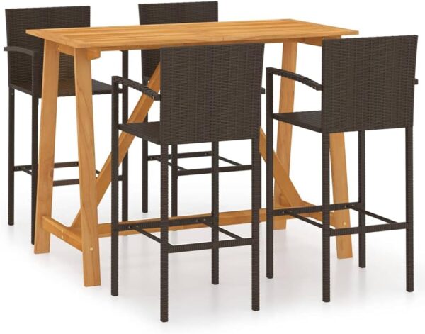 5 Piece Brown Outdoor Garden Bar Furniture Set Modern Patio Dining Set with Table and Chairs - Image 3