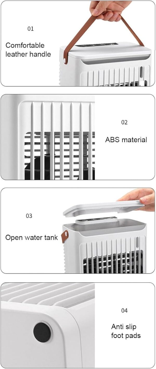 Portable Air Conditioner, 4 in 1 Mini Air Cooler with 2 Cooling Mist Modes, 680ml Water Tank Operate for 8-10H, 7 Color Night Light, 5 Speeds, Adjustable 75° Ventilation - Image 10