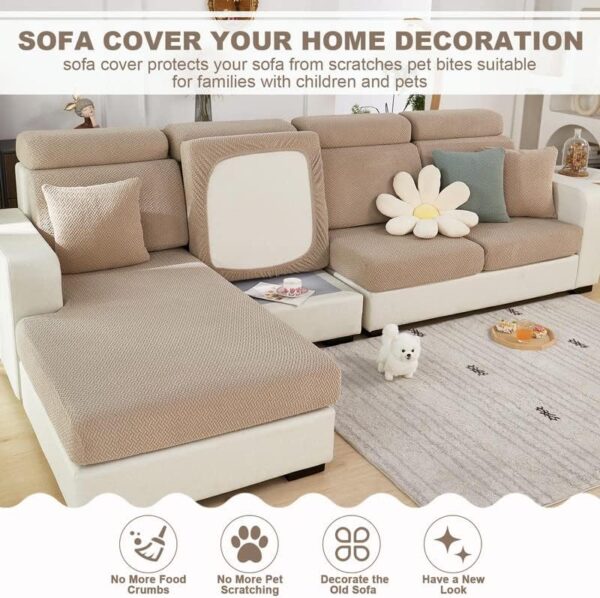 MINGPINHUIUS Sofa Seat Cushion Cover - Stretch Sofa Cover, Universal Elastic Sofa Seat Cover, Non-Slip Couch Cover for L Shaped Sofa Covers Chaise Longue Furniture Protection (Light Coffee Weaves) - Image 3