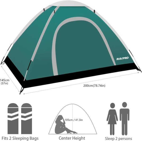RISEPRO Portable Camping Tent, 2 Person Lightweight Tent, Waterproof Windproof, UV Protection, Perfect for Beach, Outdoor, traveling, hiking, camping, hunting, fishing, etc DC - Image 3