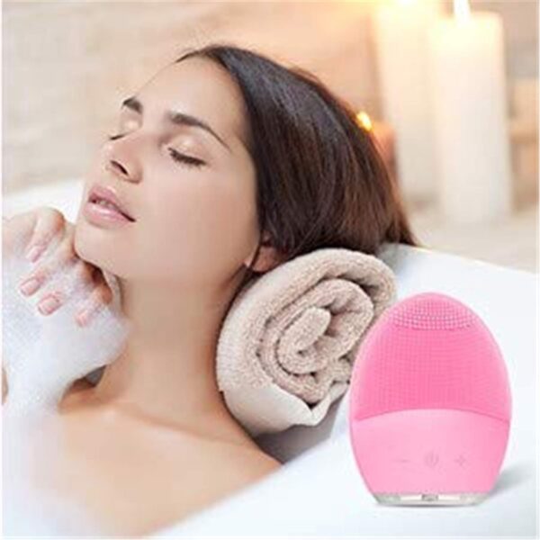 Facial Cleansing Brush and Face Massager Silicone Ultrasonic Vibrating Facial Brush, Waterproof, Rechargeable and Sonic Electric Face Cleansing Exfoliator for Anti-Aging (Pink) - Image 8