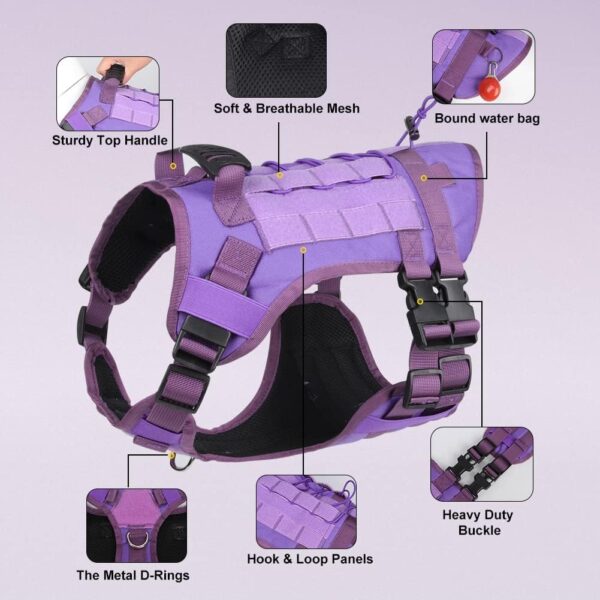 FEimaX Tactical Dog Harness No Pull Adjustable Pet Harness, Military Service Harnesses with Handle, Dog Vest with Molle Loop Panels for Medium Large Dogs Training Hunting Walking - Image 3