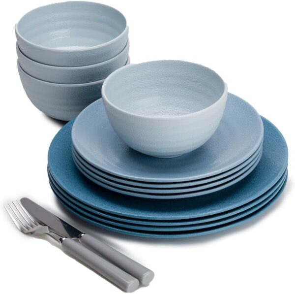 FLAMEFIELD Shades of Blue 12-Piece Melamine Set - Diverse Oceanic Hues Dinnerware, Shatter-Resistant Plates & Bowls, Perfect for Indoor & Outdoor Dining, Dishwasher Safe - Image 3