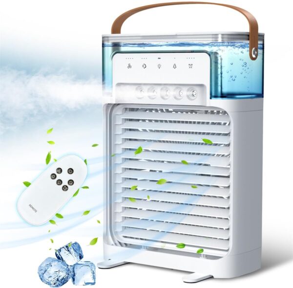 NTMY Portable Air Cooler, Personal Air Conditioner fan, USB Misting Humidifier for All Season Use with 4 Speeds & 3 Misting Levels, 7 Colors LED Light, 8H Timer, 1200ML Water Tank, Remote Control - Image 2